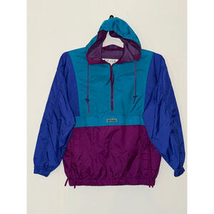 Women's Columbia Windbreaker Anorak Jacket 1990s Y2K Vintage Blue Purple Medium